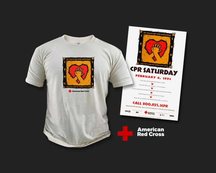 Red Cross 'Share The Care' Campaign. Branding and key art for the annual Red Cross campaign to promote CPR education. I created the original artwork using an old-school analog technique: X-Acto knife and rubylith to simulate linocut.