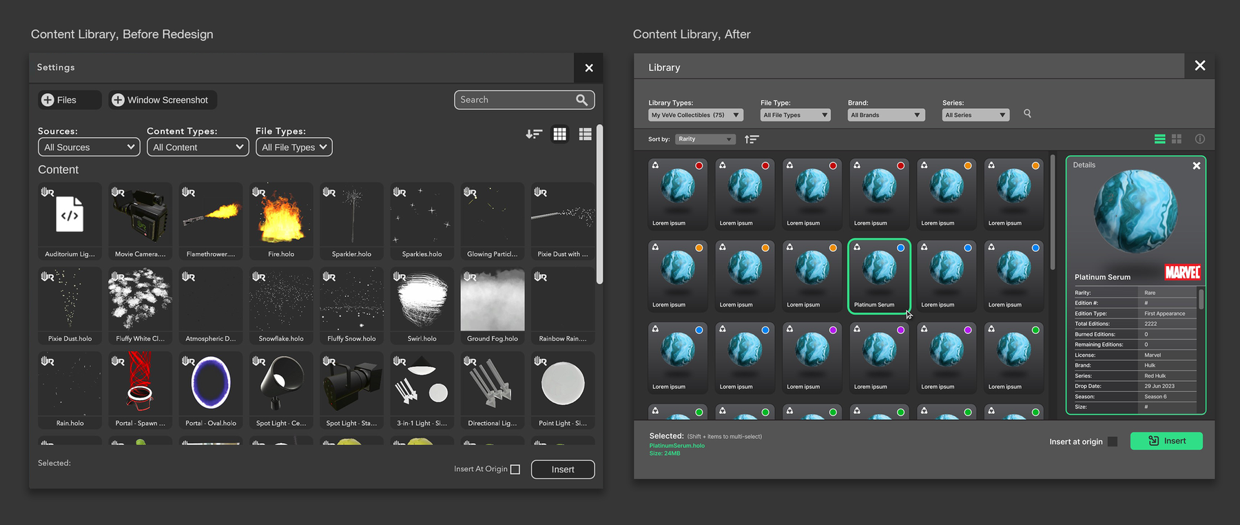 Content Library: Before and After UX/UI Re-design.