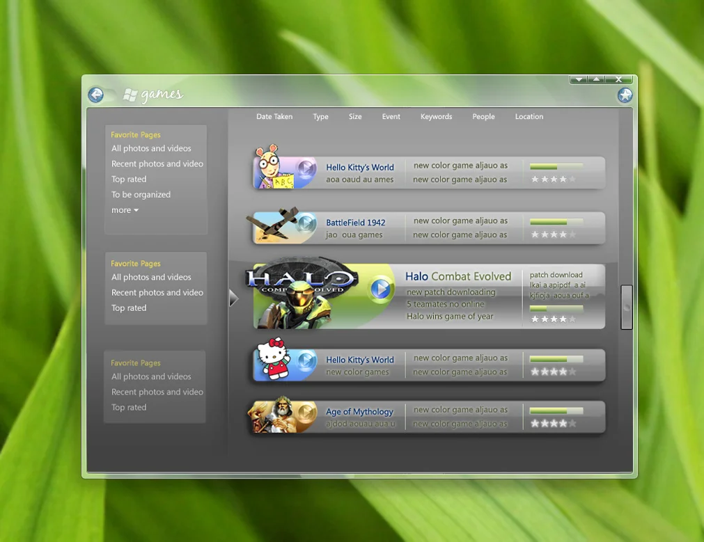 Microsoft Vista. Exploring new designs for Vista's games portal.