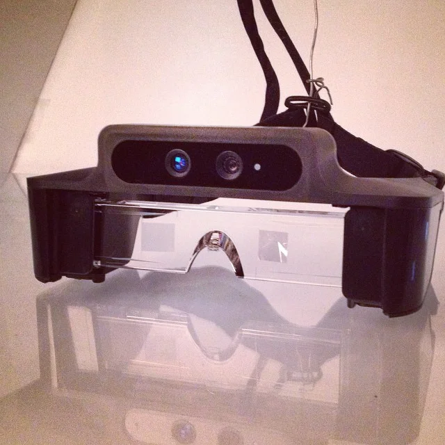 Meta 1 HMD. Rigging the HMD cables for a photoshoot.
