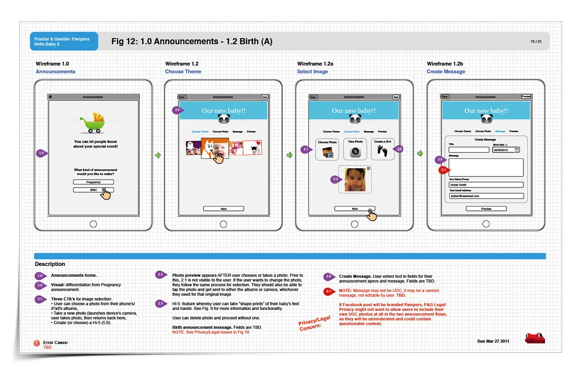 iPad Wireframe for Baby Announcement Feature