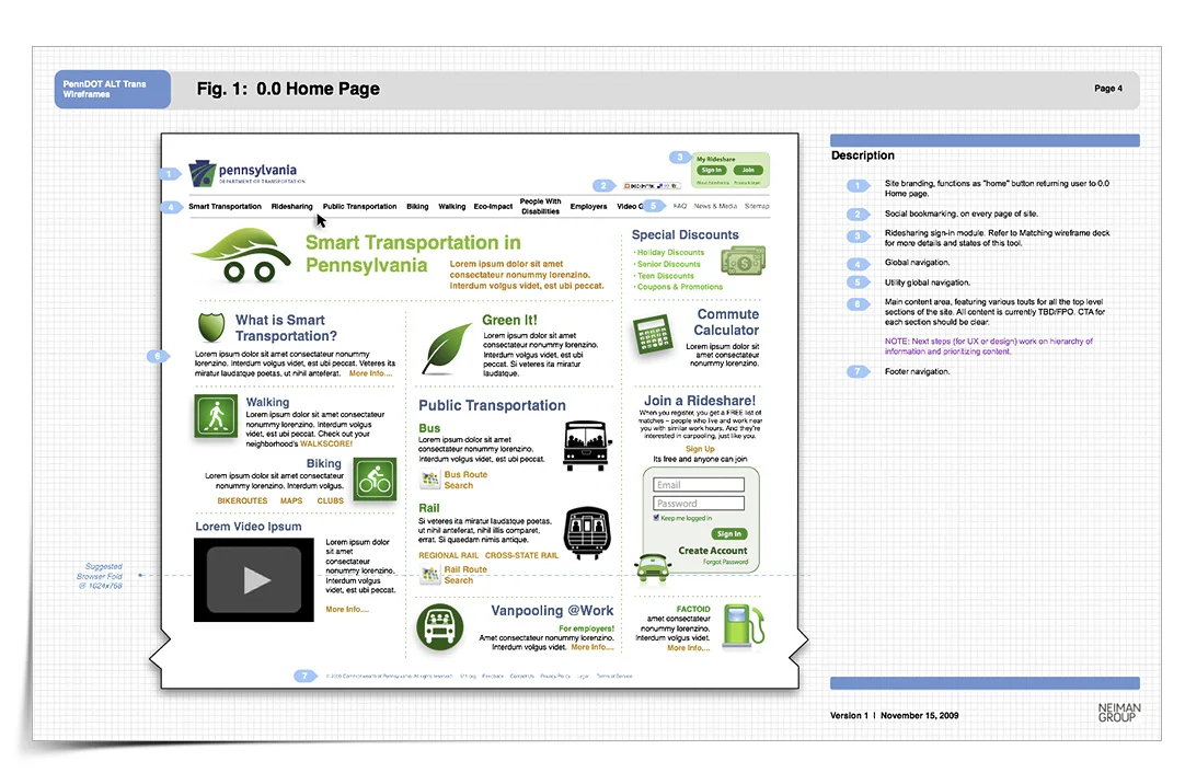 Hi-fidelity Wireframe for Penn DOT's Alternative Transportation Site
