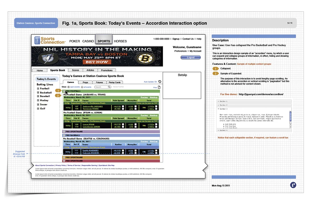 Wireframe: Proposed Interaction Design. The new accordion menu for